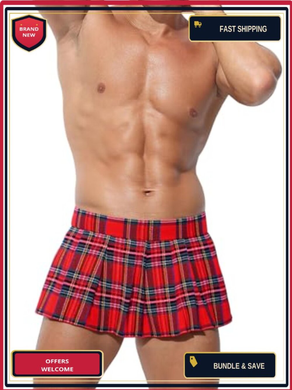 Plaid Pleated Mini Skirt Elastic Waist A-Line Role-Play Crossdressing Costume